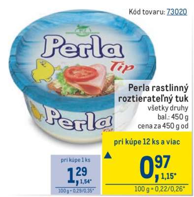Perla rastlinný roztierateľný tuk