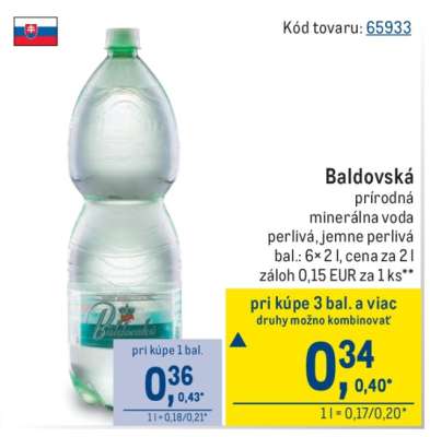 Baldovská prírodná minerálna voda perlivá, jemne perlivá