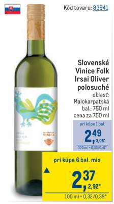 Slovenské Vinice Folk Irsai Oliver polosuché