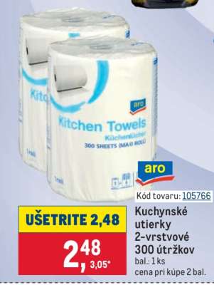 Kuchynské utierky 2-vrstvové 300 útržkov
