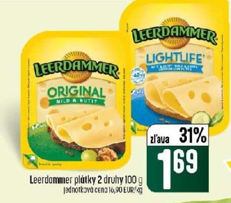 Leerdammer plátky 2 druhy 100 g