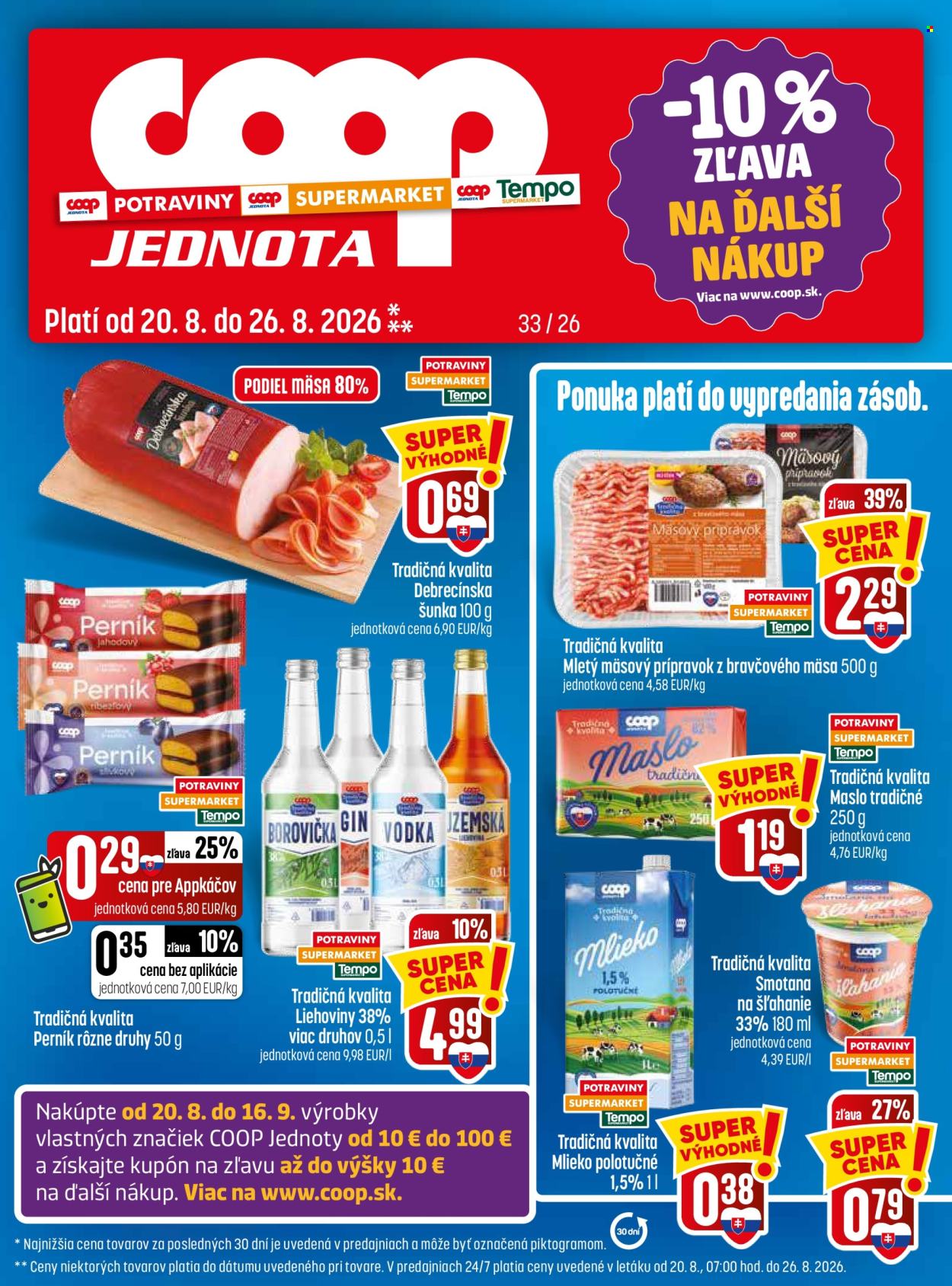 Leták COOP Jednota - 20.8.2026 - 26.8.2026. Strana 1