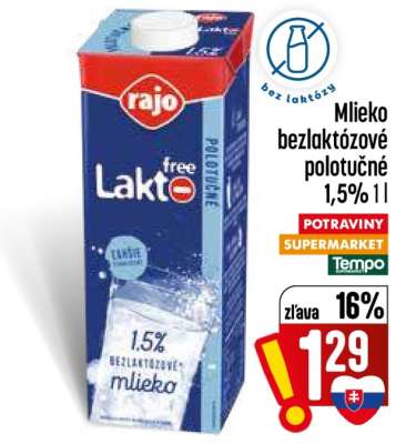 Rajo Lakto Free Mlieko bezlaktózové polotučné 1,5% 1l