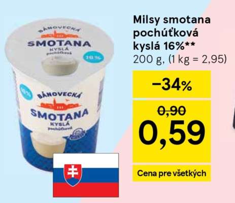 Milsy smotana pochúťková kyslá 16 %