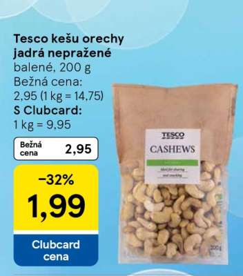 Tesco kešu orechy jadrá nepražené