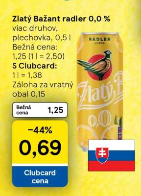 ZLATÝ BAŽANT RADLER 0,0%