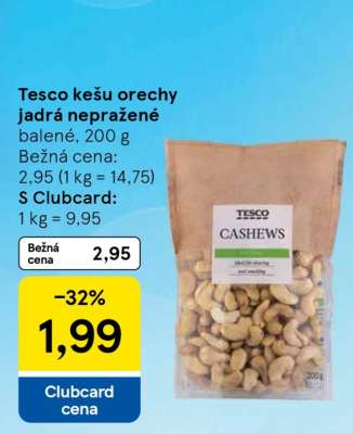 Tesco kešu orechy jadrá nepražené