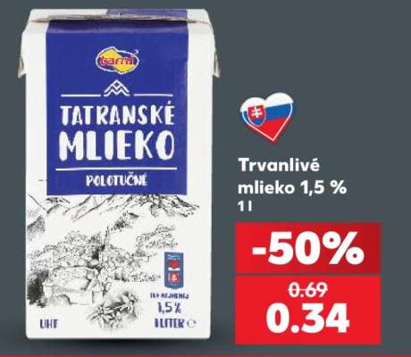 Trvanlivé mlieko 1,5 % 1l