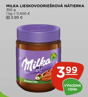 Milka lieskovooriešková nátierka