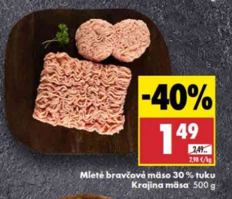 Mleté bravčové mäso 30 % tuku