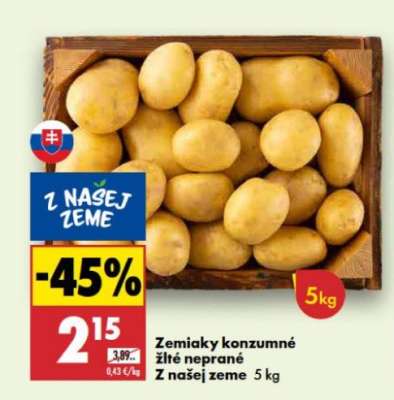 Zemiaky konzumné žlté neprané
