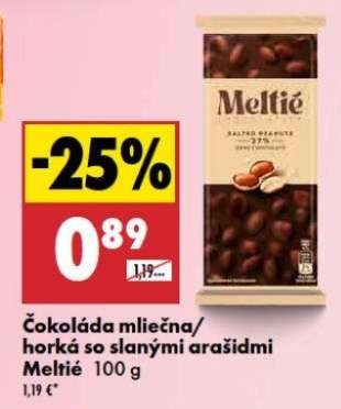Čokoláda mliečna/horká so slanými arašidmi Meltié 100 g