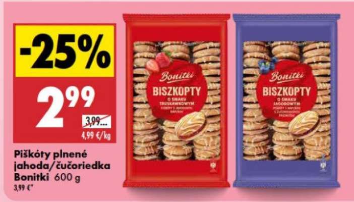 Piškóty plnené jahoda/čučoriedka Boniki 600 g