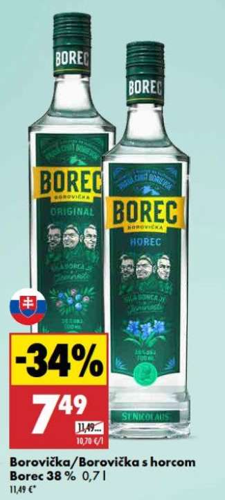Borovička/Borovička s horcom Borec 38 % 0,7 l