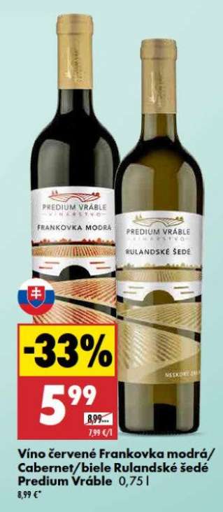 Víno červené Frankovka modrá/Cabernet/biele Rulandské šedé Predium Vráble 0,75 l