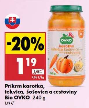 Príkrm karotka, tekvica, šošovica a cestoviny Bio OVKO 240 g