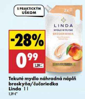 Tekuté mydlo náhradná náplň broskyňa/čučoriedka Linda 1 l