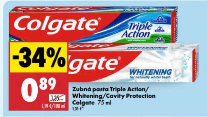 Zubná pasta Triple Action/Whitening/Cavity Protection Colgate 75 ml