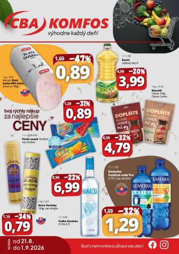 Leták CBA Komfos - 21.8.2026 - 1.9.2026.