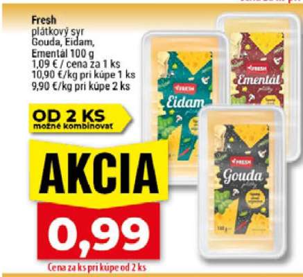 Fresh plátkový syr Gouda, Eidam, Ementál 100 g
