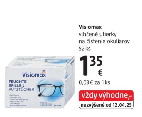 Visiomax vlhčené utierky na čistenie okuliarov