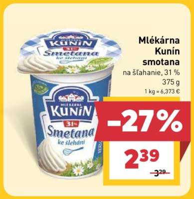 MLÉKÁRNA KUNÍN Smotana