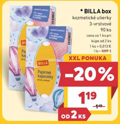 BILLA box kozmetické utierky 3-vrstvové 90 ks