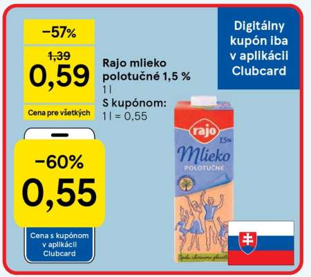 Rajo Mlieko polotučné 1,5%