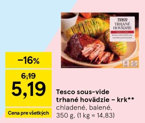 Tesco sous-vide trhané hovädzie – krk