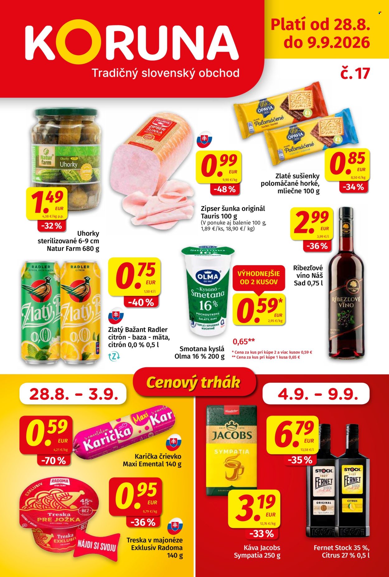 Leták Potraviny KORUNA - 28.8.2026 - 9.9.2026. Strana 1