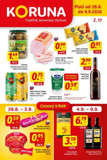 Leták Potraviny KORUNA - 28.8.2026 - 9.9.2026.