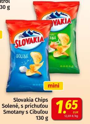 Slovakia Chips Solené, s príchuťou Smotany s Cibuľou 130 g