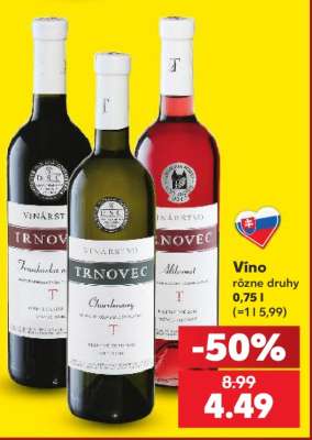 Víno rôzne druhy 0,75 l