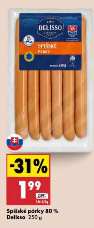 Spišské párky 80 % Delisso 250 g