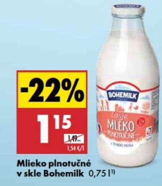 Mlieko plnotučné v skle Bohemilk 0,75 l