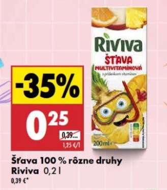 Šťava 100 % rôzne druhy Riviva 0,2 l