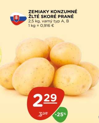 Zemiaky konzumné žlté skoré prané