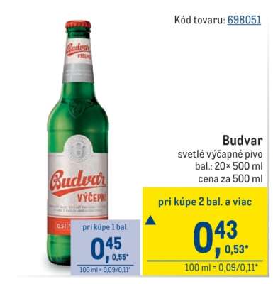 Budvar svetlé výčapné pivo