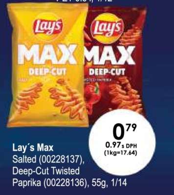 Lay´s Max Salted (00228137), Deep-Cut Twisted Paprika (00228136), 55g, 1/14