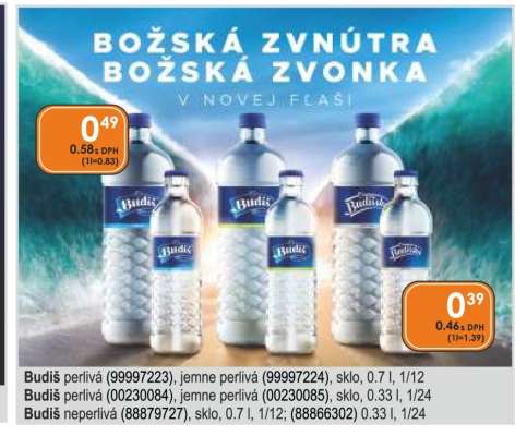 Budiš perlivá (00230084), jemne perlivá (00230085), sklo, 0.33 l, 1/24
