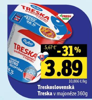 Treskoslovenská Treska v majonéze 360g