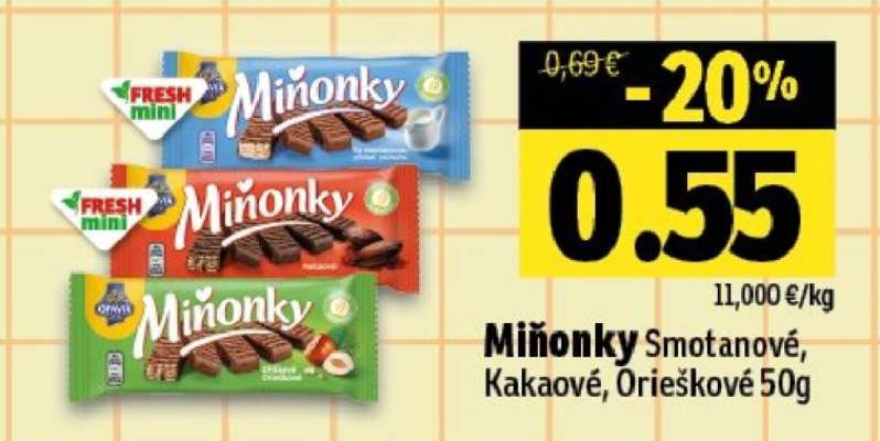 Miňonky Smotanové, Kakaové, Orieškové 50g