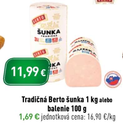 Tradičná Berto šunka 1 kg alebo balenie 100 g