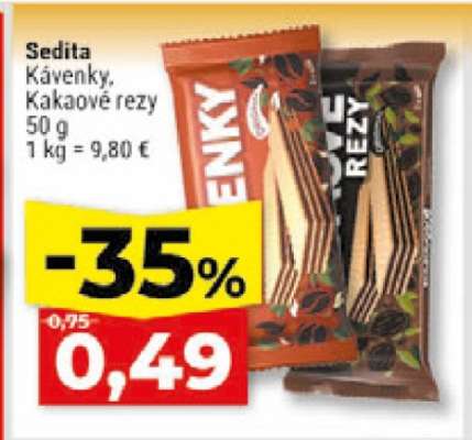 Sedita Kávenky, Kakaové rezy 50 g