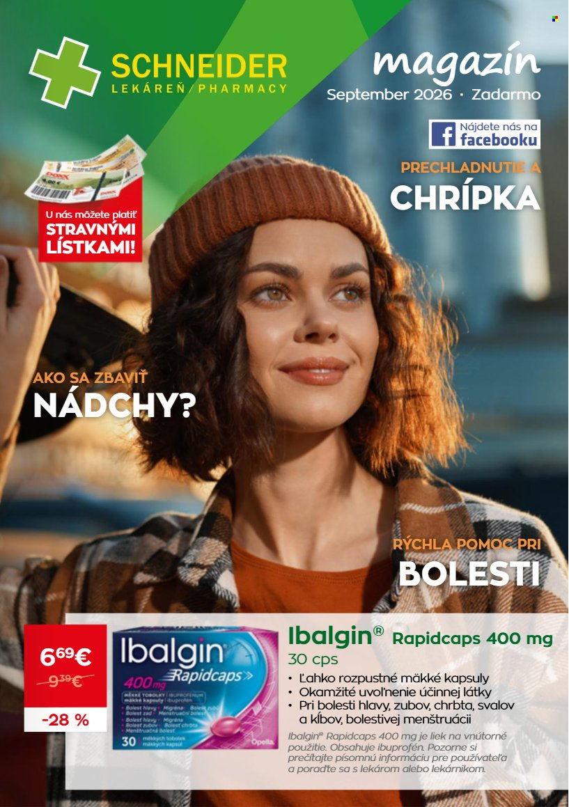 Leták Schneider Lekáreň - 1.9.2026 - 30.9.2026. Strana 1