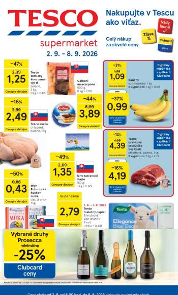 Leták TESCO supermarket - 2.9.2026 - 8.9.2026.