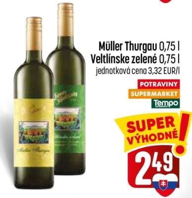Müller Thurgau 0,75 l / Veltlínske zelené 0,75 l