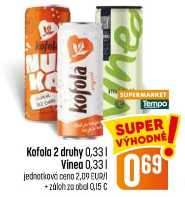 Kofola 2 druhy 0,33 l / Vinea 0,33 l
