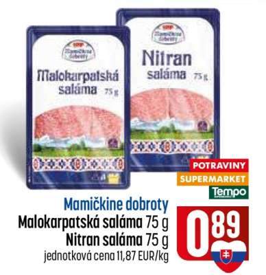 Malokarpatská saláma 75 g / Nitran saláma 75 g