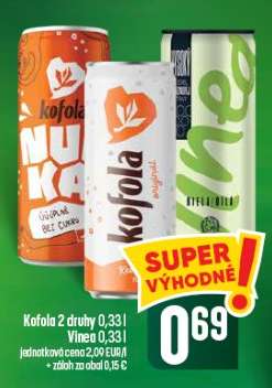 Kofola 2 druhy 0,33 l / Vinea 0,33 l